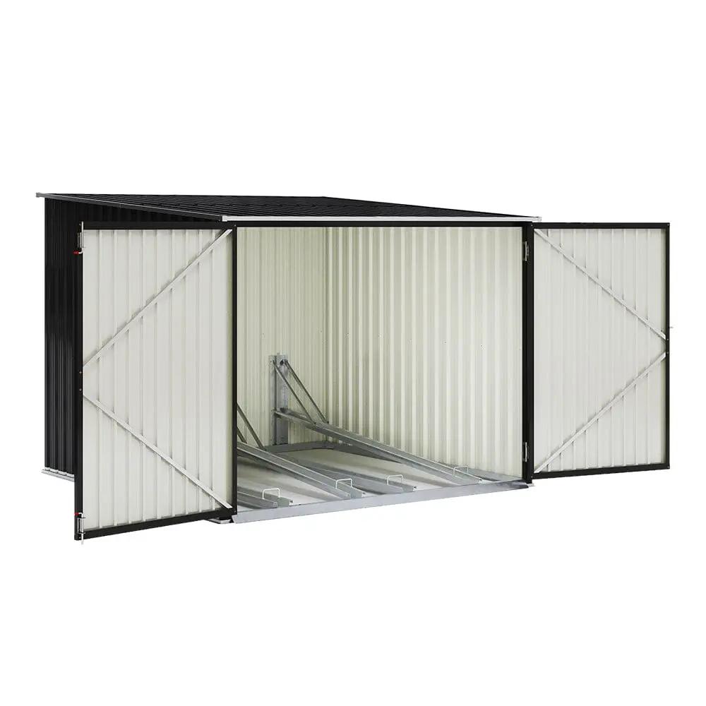 6ft Gardens Plan Galvanized Steel Bicycle Storage Shed Charcoal Black - House Comfort