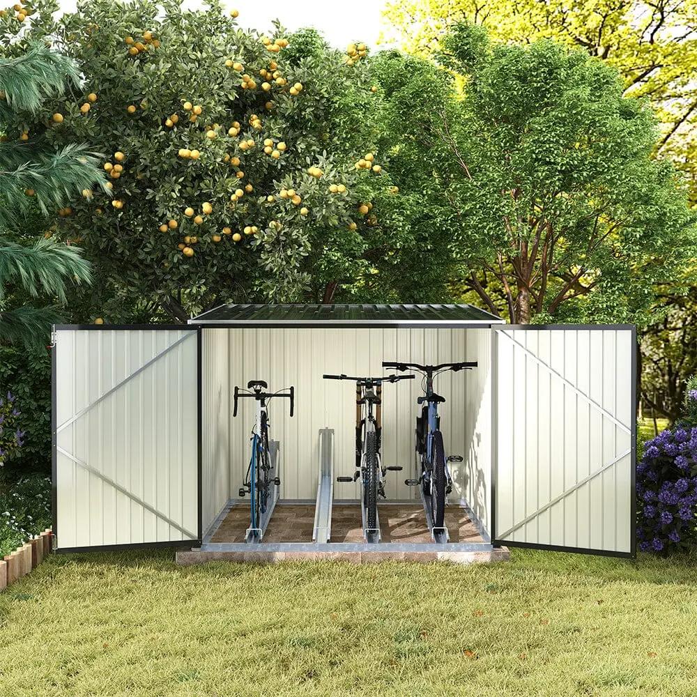 6ft Gardens Plan Galvanized Steel Bicycle Storage Shed Charcoal Black - House Comfort
