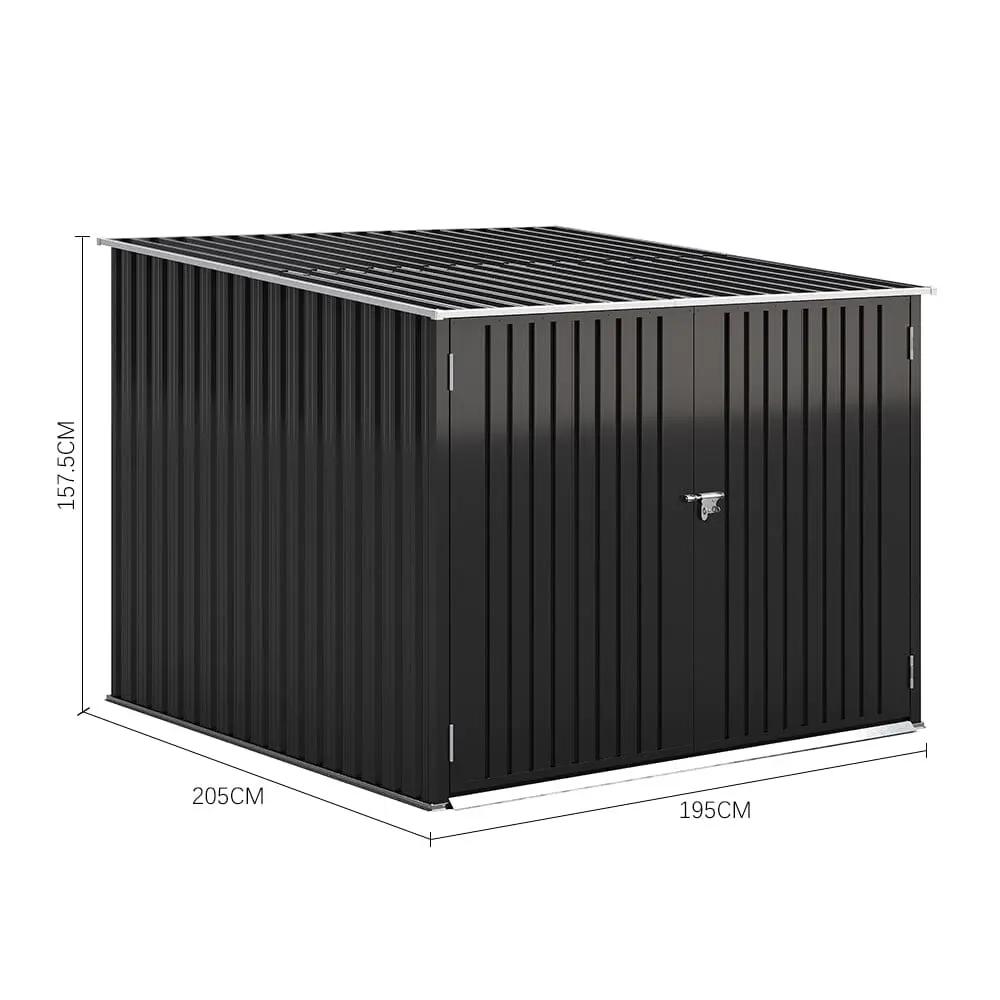6ft Gardens Plan Galvanized Steel Bicycle Storage Shed Charcoal Black - House Comfort