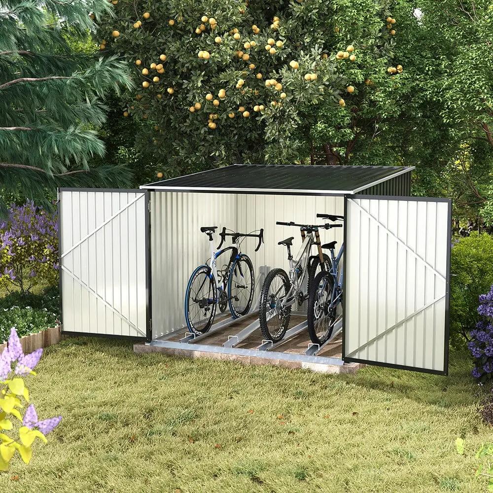 6ft Gardens Plan Galvanized Steel Bicycle Storage Shed Charcoal Black - House Comfort