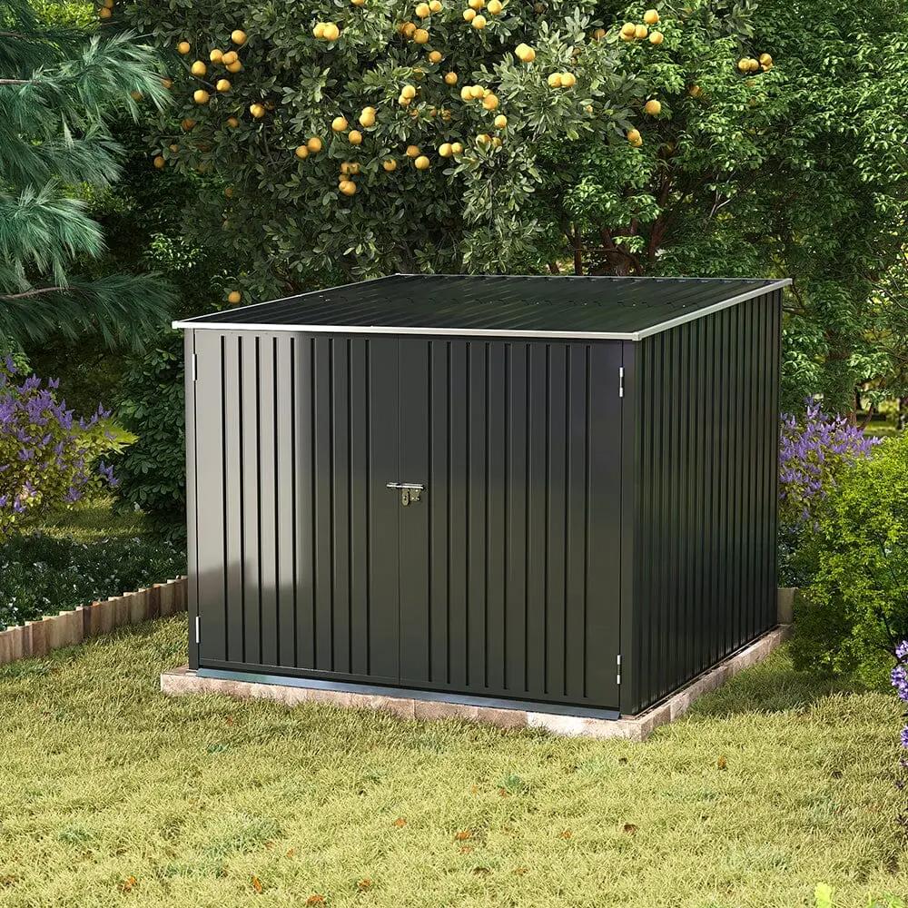 6ft Gardens Plan Galvanized Steel Bicycle Storage Shed Charcoal Black - House Comfort