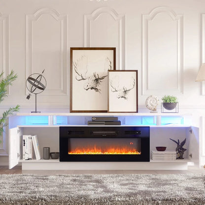 70 inch L Modern LED TV Stand with 12 Colour Electric Fireplace - House Comfort