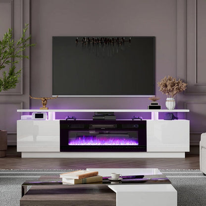 70 inch L Modern LED TV Stand with 12 Colour Electric Fireplace - House Comfort