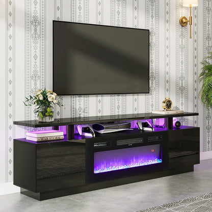70 inch L Modern LED TV Stand with 12 Colour Electric Fireplace - House Comfort