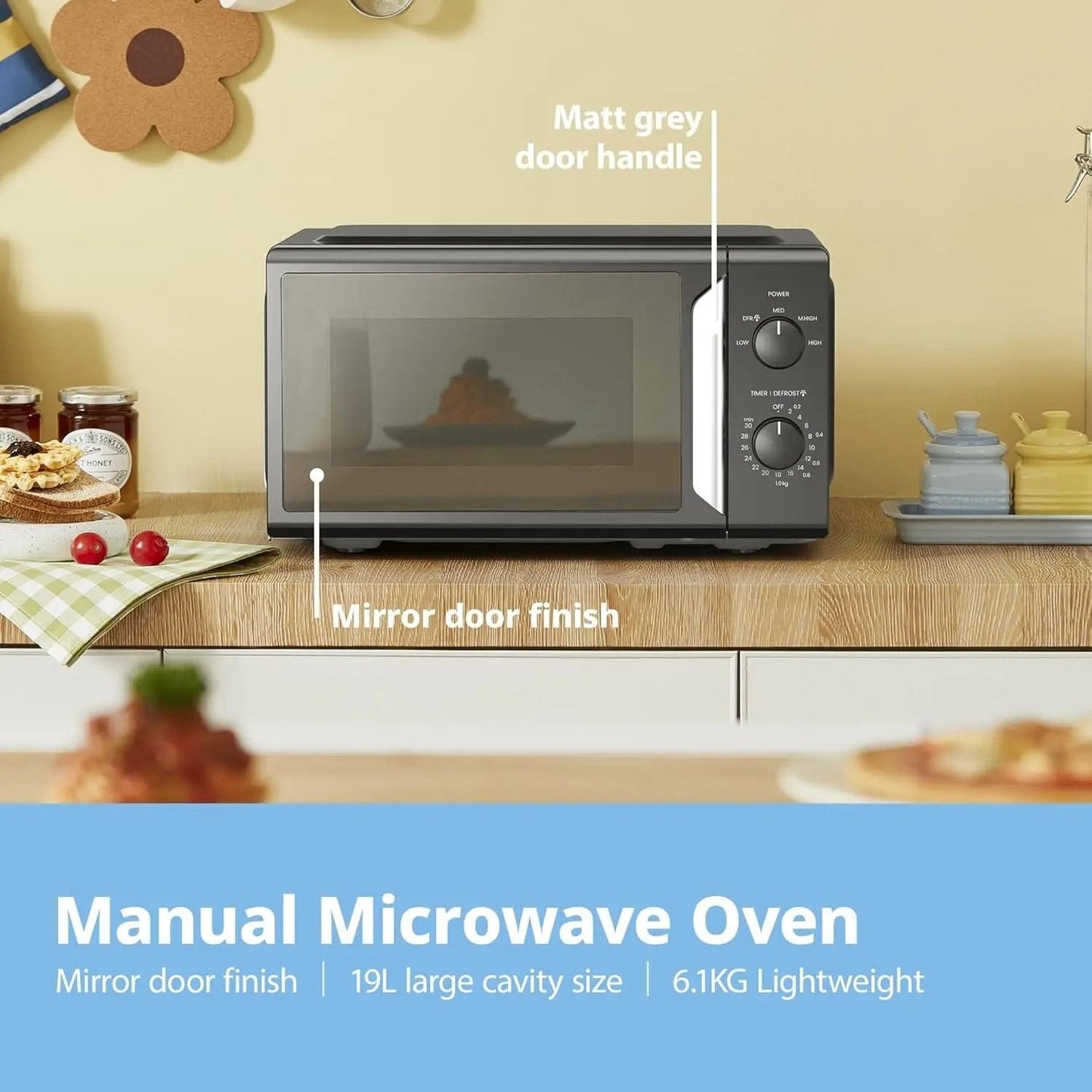 700W White 19L 5 - level Power Kitchen Manual Microwave Oven with Timer - House Comfort