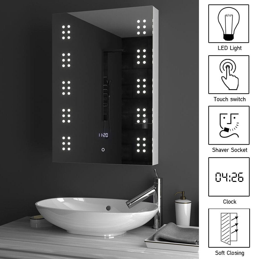 700x500MM LED Illuminated Mirror Cabinet with Shaver Socket&Demister Pad - House Comfort