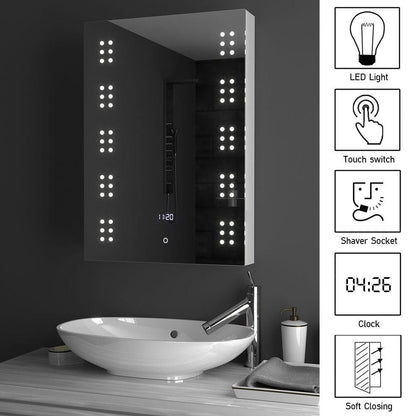 700x500MM LED Illuminated Mirror Cabinet with Shaver Socket&Demister Pad - House Comfort