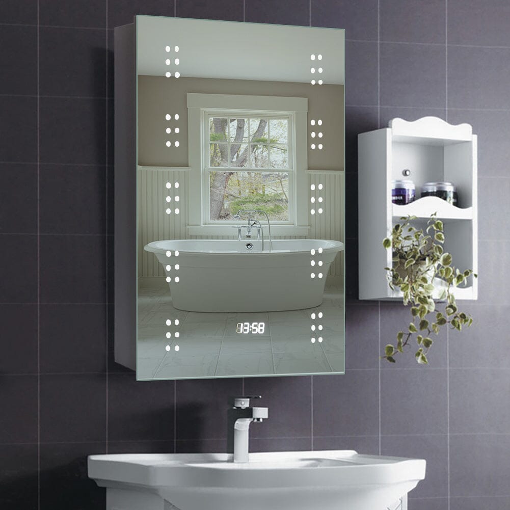 700x500MM LED Illuminated Mirror Cabinet with Shaver Socket&Demister Pad - House Comfort