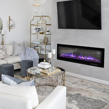 70/80/100 Inch Inset Electric Fireplace Built - In Heater with 9 Flame Colour - House Comfort