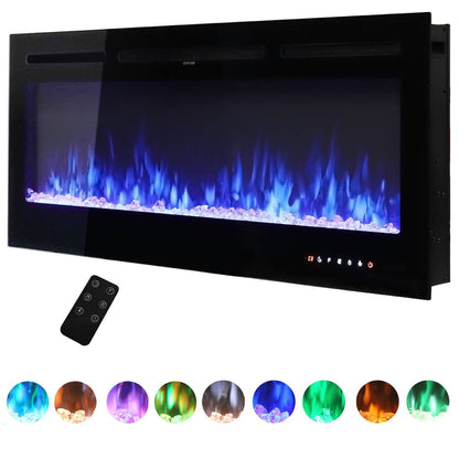 70/80/100 Inch Inset Electric Fireplace Built - In Heater with 9 Flame Colour - House Comfort