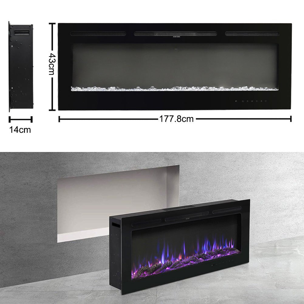 70/80/100 Inch Inset Electric Fireplace Built - In Heater with 9 Flame Colour - House Comfort