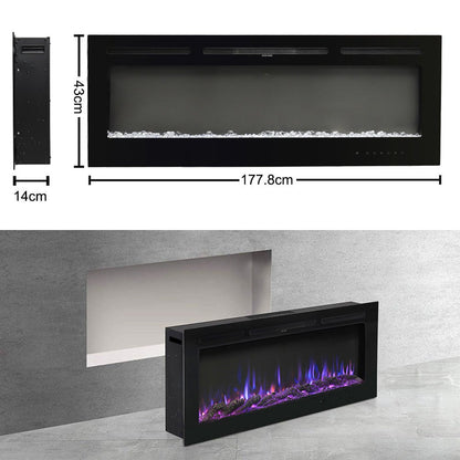 70/80/100 Inch Inset Electric Fireplace Built - In Heater with 9 Flame Colour - House Comfort