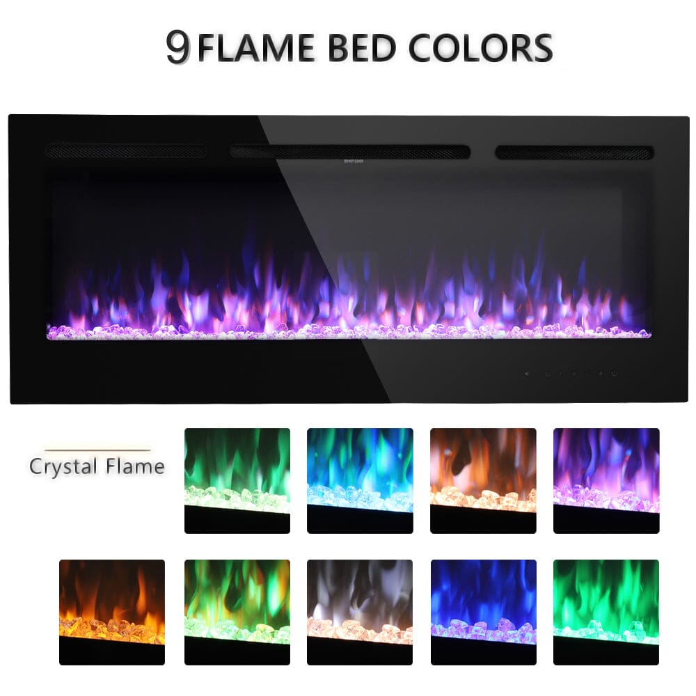 70/80/100 Inch Inset Electric Fireplace Built - In Heater with 9 Flame Colour - House Comfort