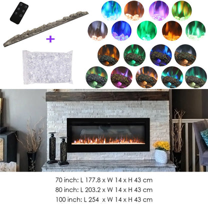 70/80/100 Inch Inset Electric Fireplace Built - In Heater with 9 Flame Colour - House Comfort
