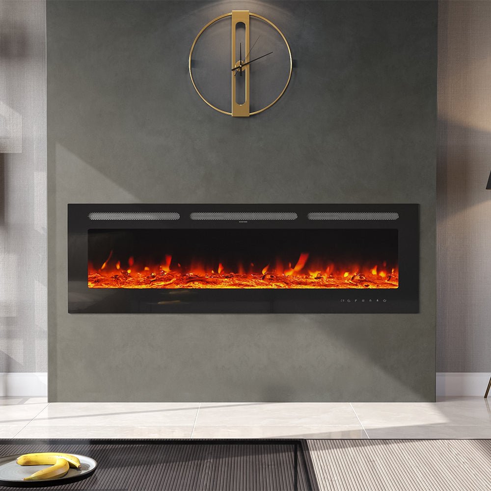 70/80/100 Inch Inset Electric Fireplace Built - In Heater with 9 Flame Colour - House Comfort