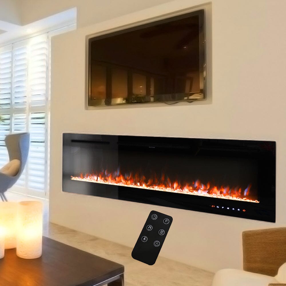 70/80/100 Inch Inset Electric Fireplace Built - In Heater with 9 Flame Colour - House Comfort