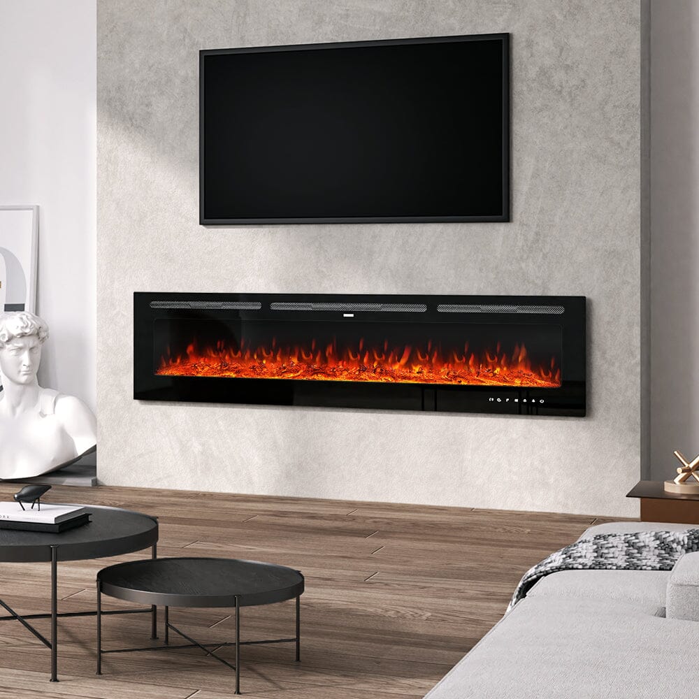70/80/100 Inch Inset Electric Fireplace Built - In Heater with 9 Flame Colour - House Comfort