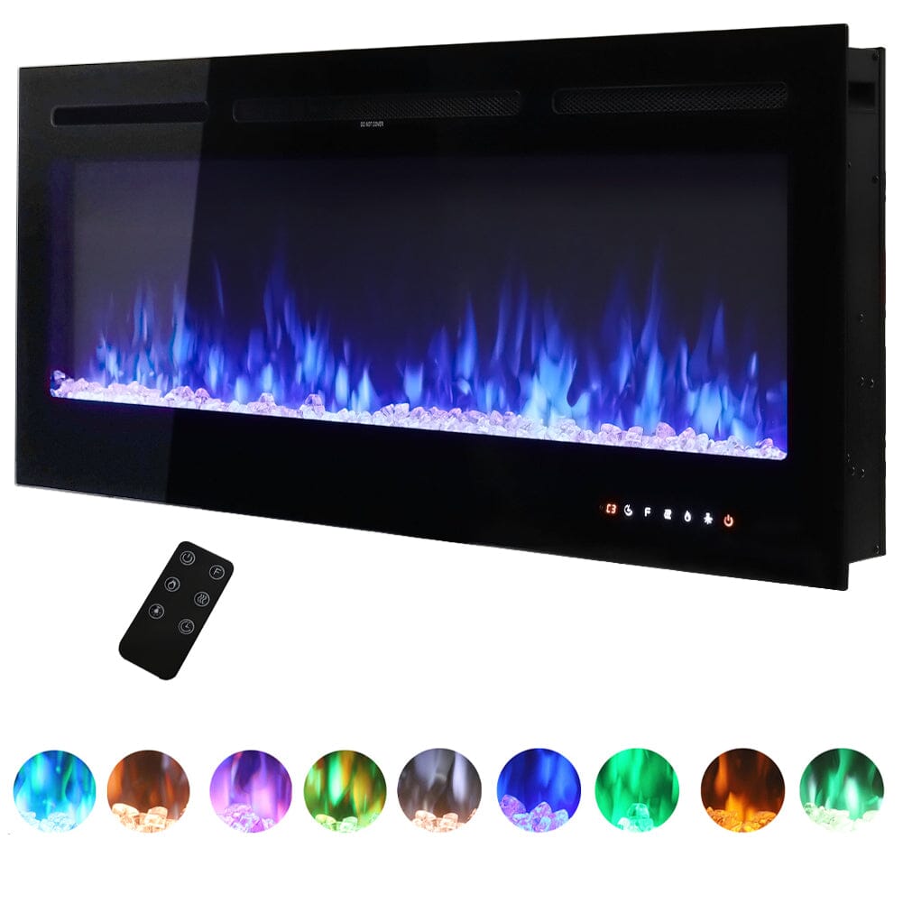 70/80/100 Inch Inset Electric Fireplace Built - In Heater with 9 Flame Colour - House Comfort