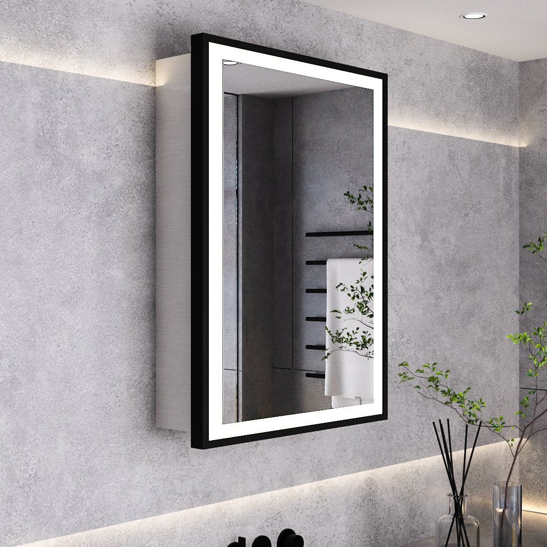 70cm Height LED Light Mirror Cabinet Single Door with Demister Film IP44 Frame - House Comfort
