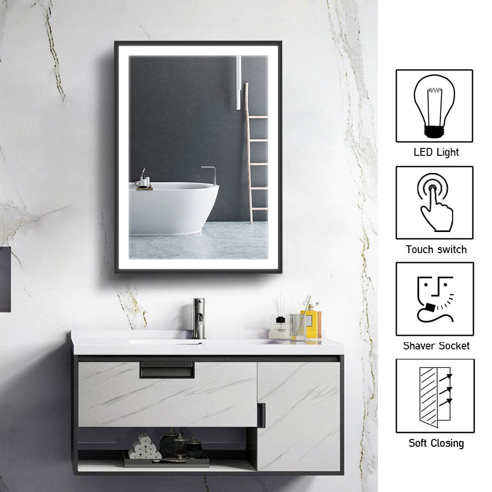 70cm Height LED Light Mirror Cabinet Single Door with Demister Film IP44 Frame - House Comfort