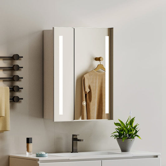 70cm Height Modern LED Illuminated Bathroom Mirror Cabinet with Socket - House Comfort