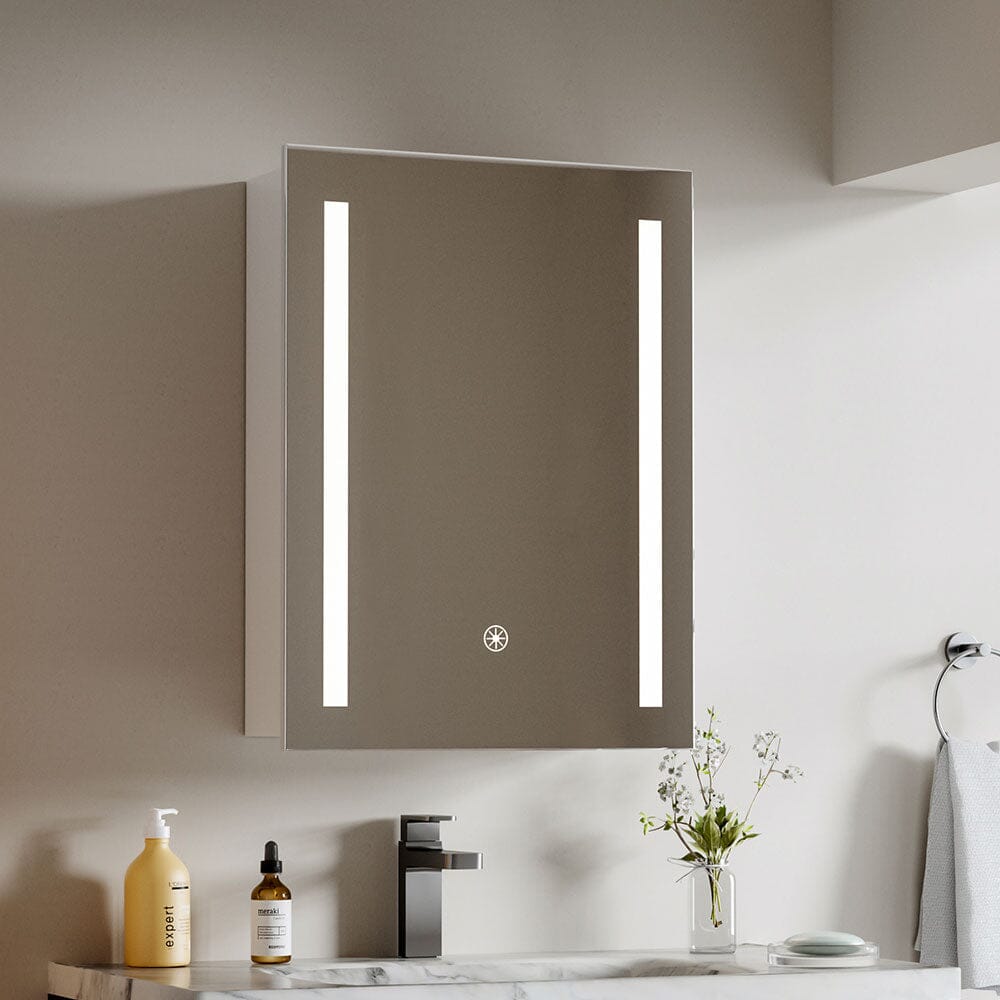 70cm Height Modern LED Illuminated Bathroom Mirror Cabinet with Socket - House Comfort