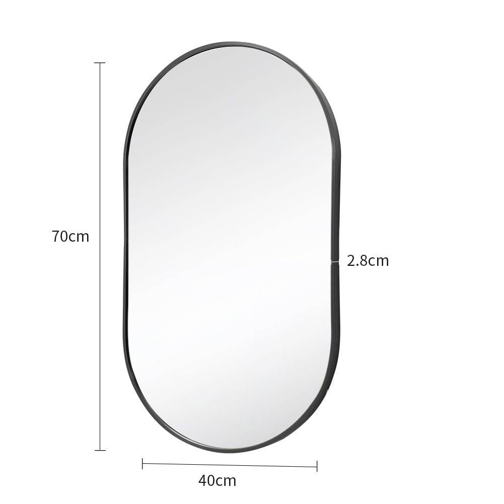 70cm Height Modern Oval Metal Bathroom Wall Mirror Black - House Comfort