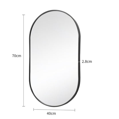 70cm Height Modern Oval Metal Bathroom Wall Mirror Black - House Comfort