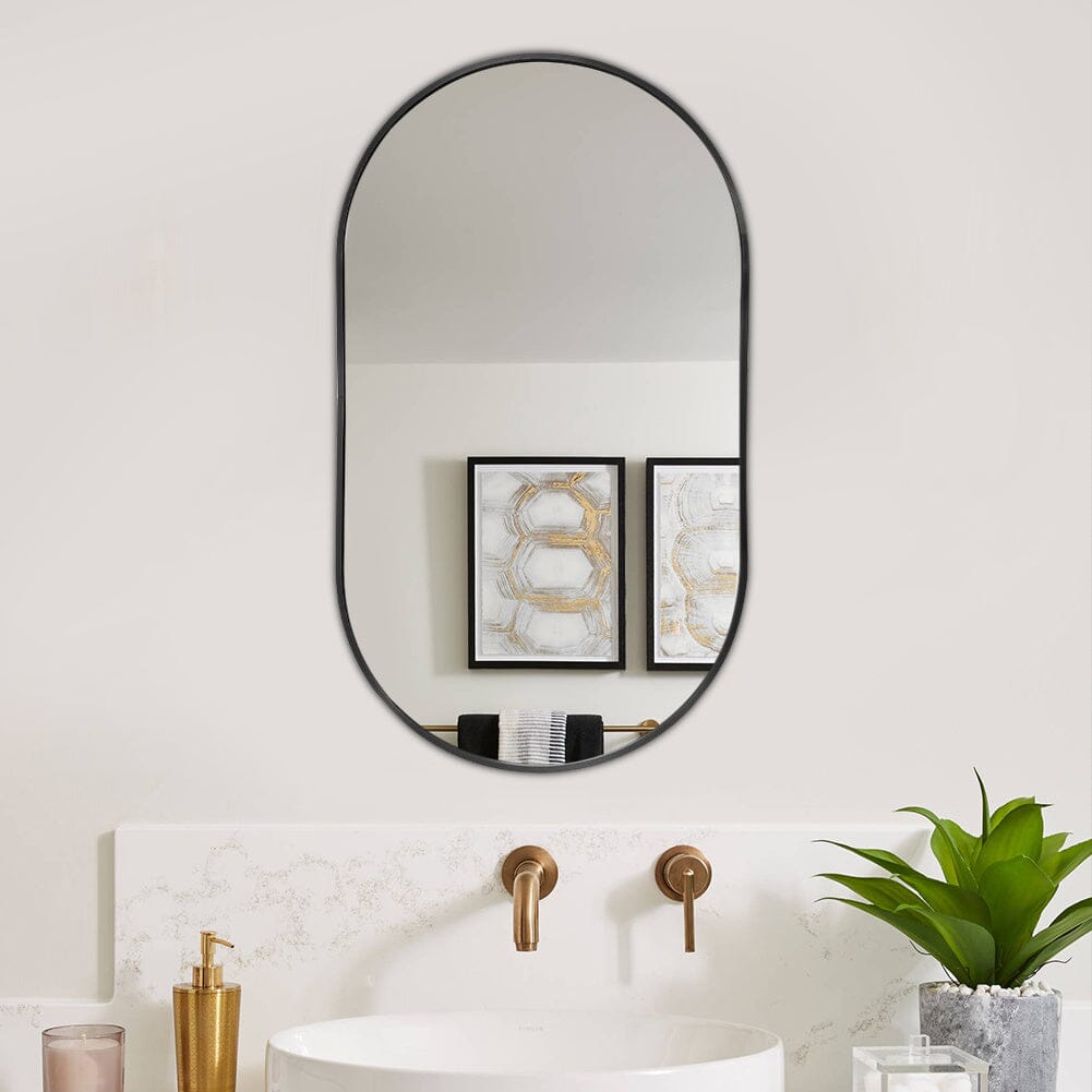70cm Height Modern Oval Metal Bathroom Wall Mirror Black - House Comfort