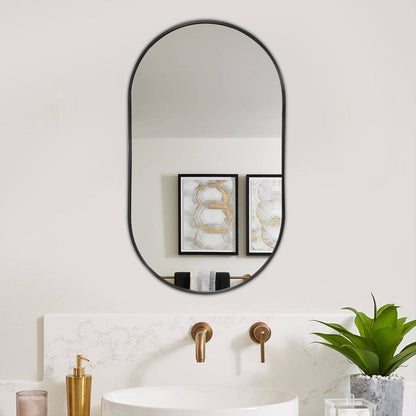 70cm Height Modern Oval Metal Bathroom Wall Mirror Black - House Comfort