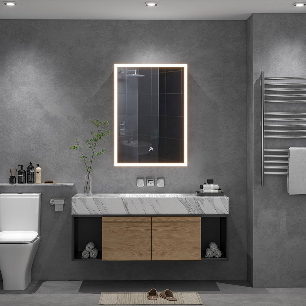 70cm Height Modern Rectangular LED Bathroom Mirror with Wall Mount Cabinet - House Comfort
