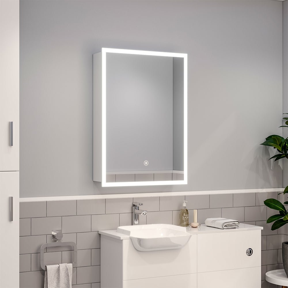 70cm Height Modern Rectangular LED Bathroom Mirror with Wall Mount Cabinet - House Comfort