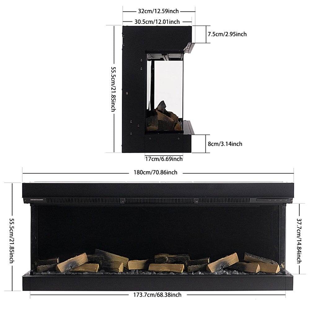 70Inch 3 - Sided Smart Electric Fireplace - House Comfort