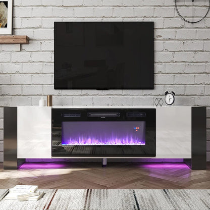 70inch W Modern LED TV Stand with 12 Colour Electric Fireplace - House Comfort