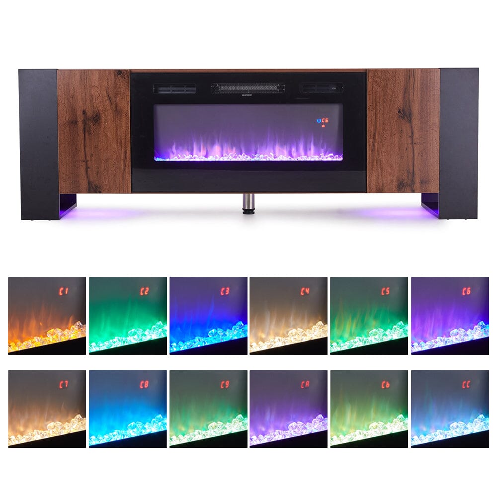 70inch W Modern LED TV Stand with 12 Colour Electric Fireplace - House Comfort
