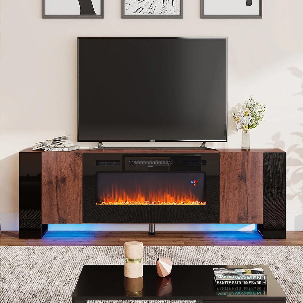 70inch W Modern LED TV Stand with 12 Colour Electric Fireplace - House Comfort