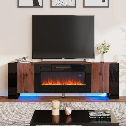 70inch W Modern LED TV Stand with 12 Colour Electric Fireplace - House Comfort