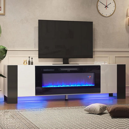 70inch W Modern LED TV Stand with 12 Colour Electric Fireplace - House Comfort