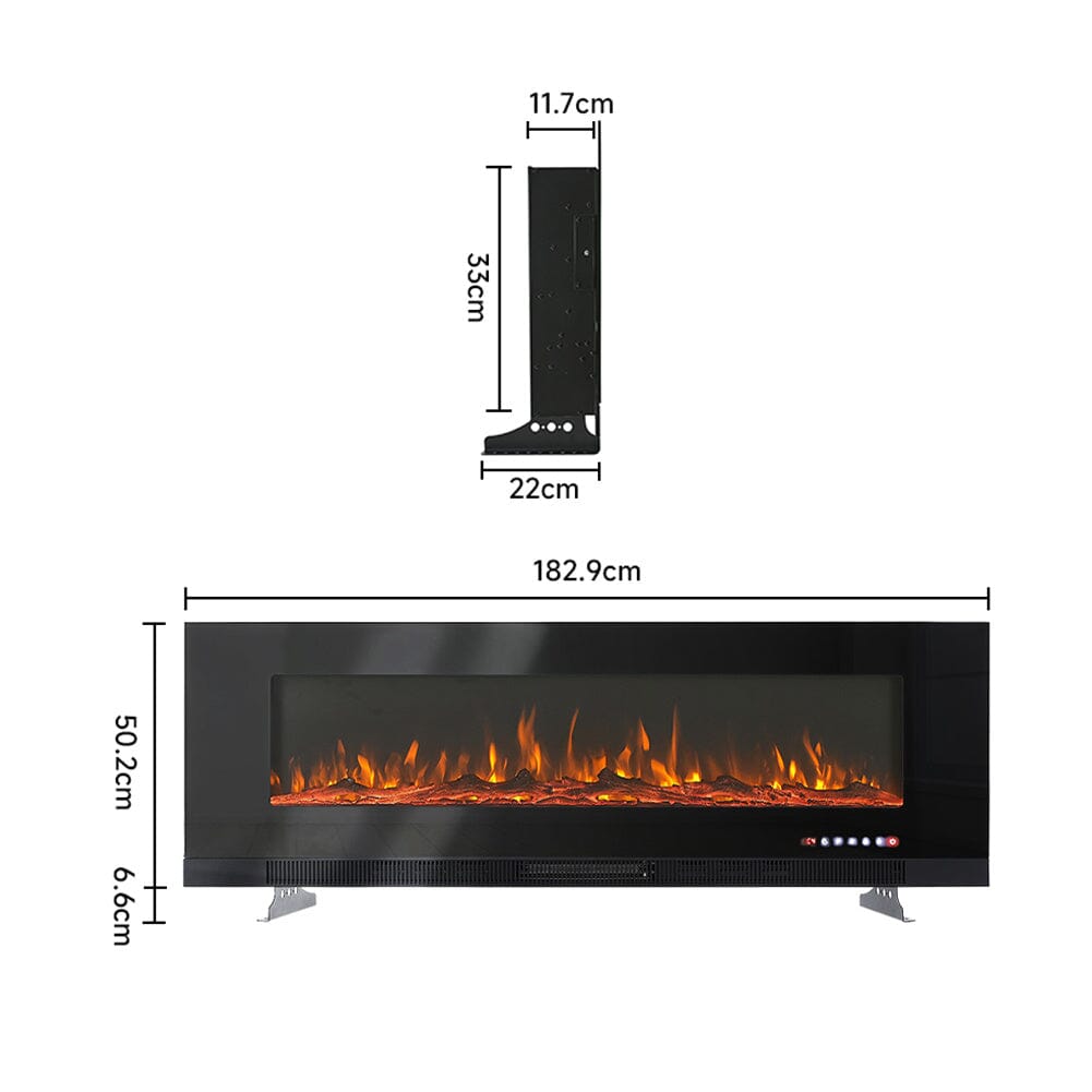 72 inch Wall Mounted Electric Fireplaces With Remote Control 9 Flame Colours Heater - House Comfort