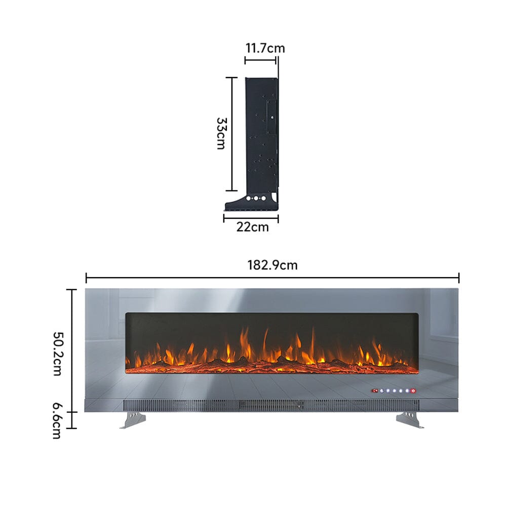 72 inch Wall Mounted Electric Fireplaces With Remote Control 9 Flame Colours Heater - House Comfort