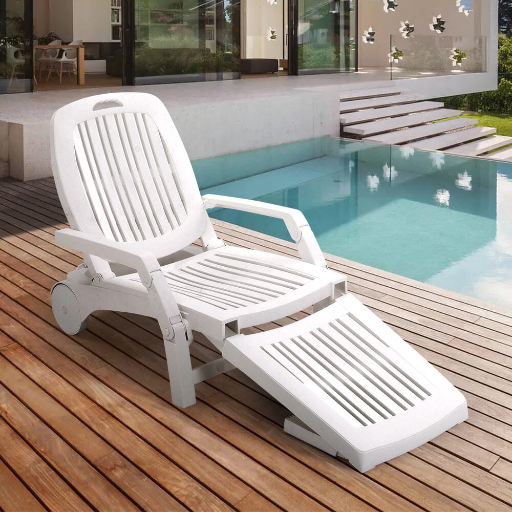 73.5cm W Outdoor Folding Lounge Chair Recliner with Wheels - House Comfort