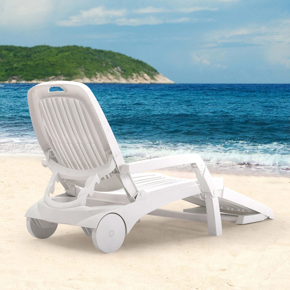 73.5cm W Outdoor Folding Lounge Chair Recliner with Wheels - House Comfort
