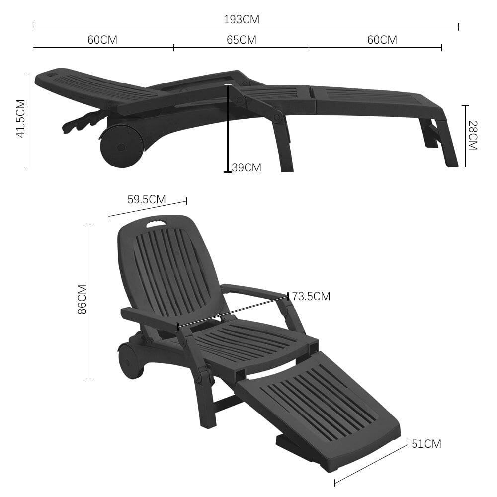 73.5cm W Outdoor Folding Lounge Chair Recliner with Wheels - House Comfort