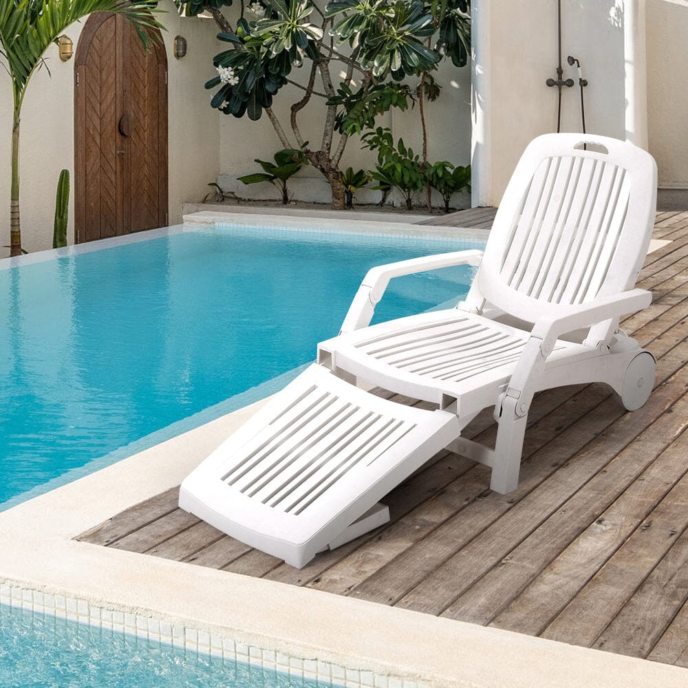 73.5cm W Outdoor Folding Lounge Chair Recliner with Wheels - House Comfort