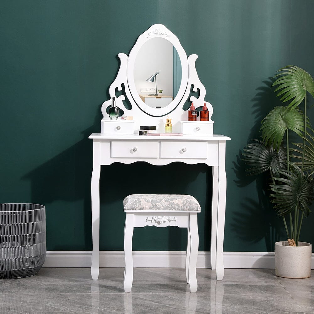 75cm W White Makeup Vanity Desk with Mirror and Stool - House Comfort