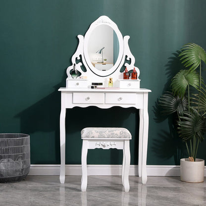 75cm W White Makeup Vanity Desk with Mirror and Stool - House Comfort
