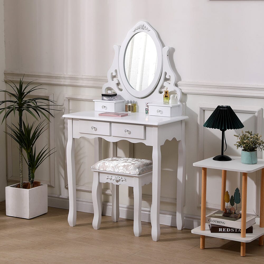 75cm W White Makeup Vanity Desk with Mirror and Stool - House Comfort
