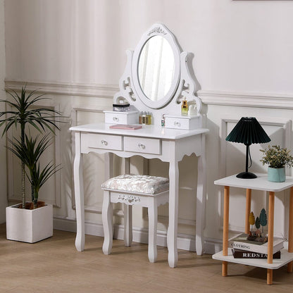 75cm W White Makeup Vanity Desk with Mirror and Stool - House Comfort