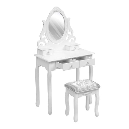 75cm W White Makeup Vanity Desk with Mirror and Stool - House Comfort