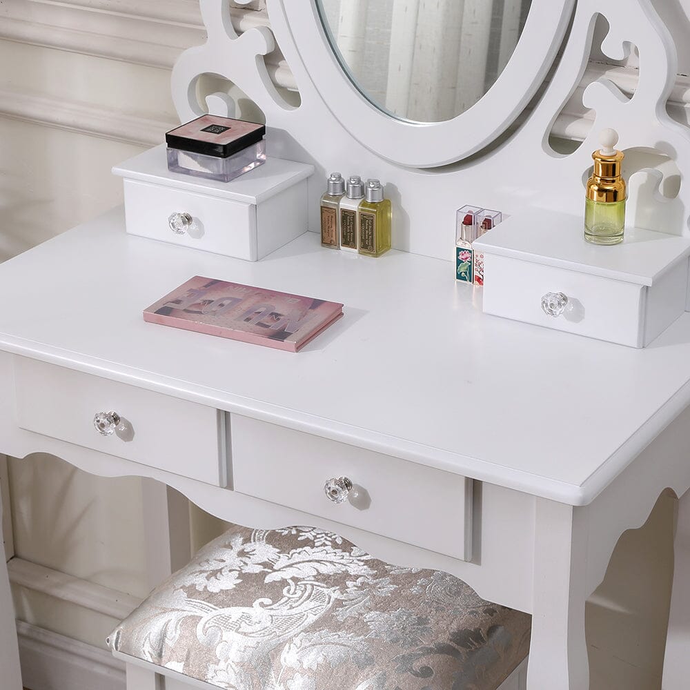 75cm W White Makeup Vanity Desk with Mirror and Stool - House Comfort